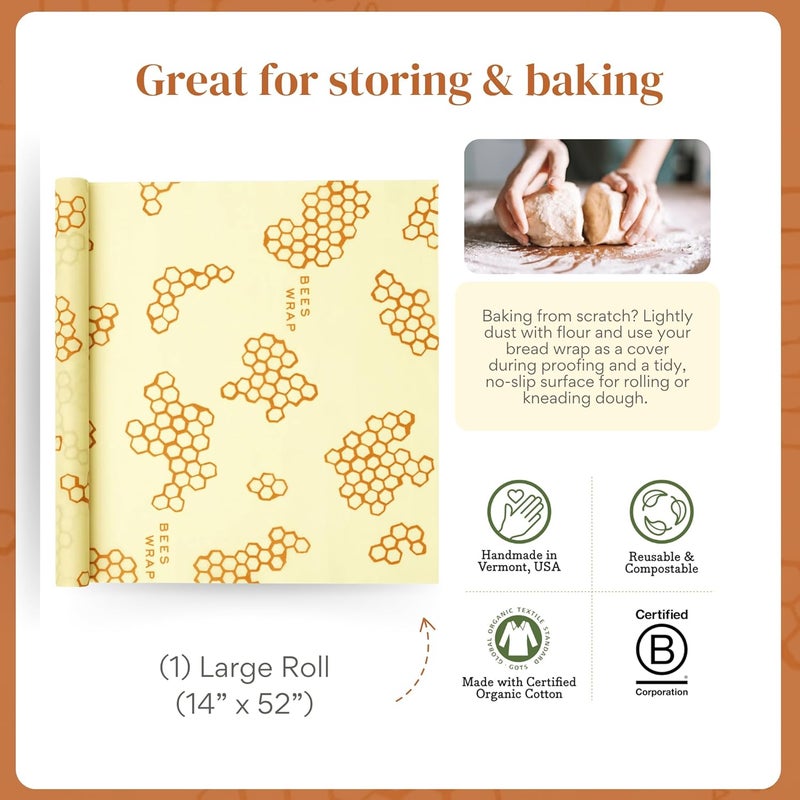 Bee's Wrap Beeswax Wraps for Food - Cut to Size 14x52" Wax Paper Roll - Made in USA Reusable Waxed Paper & Bowl Covers - Organic & Eco-Friendly Alternative to Aluminum Foil & Plastic Wrap, Honeycomb - Image 3